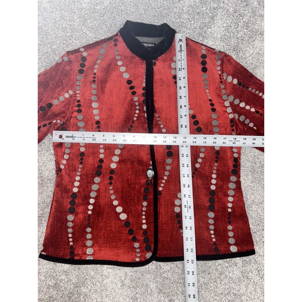 Khangura Statement Jacket Red Orange Novelty Circle Print Black Trim Career Wear - Picture 8 of 9